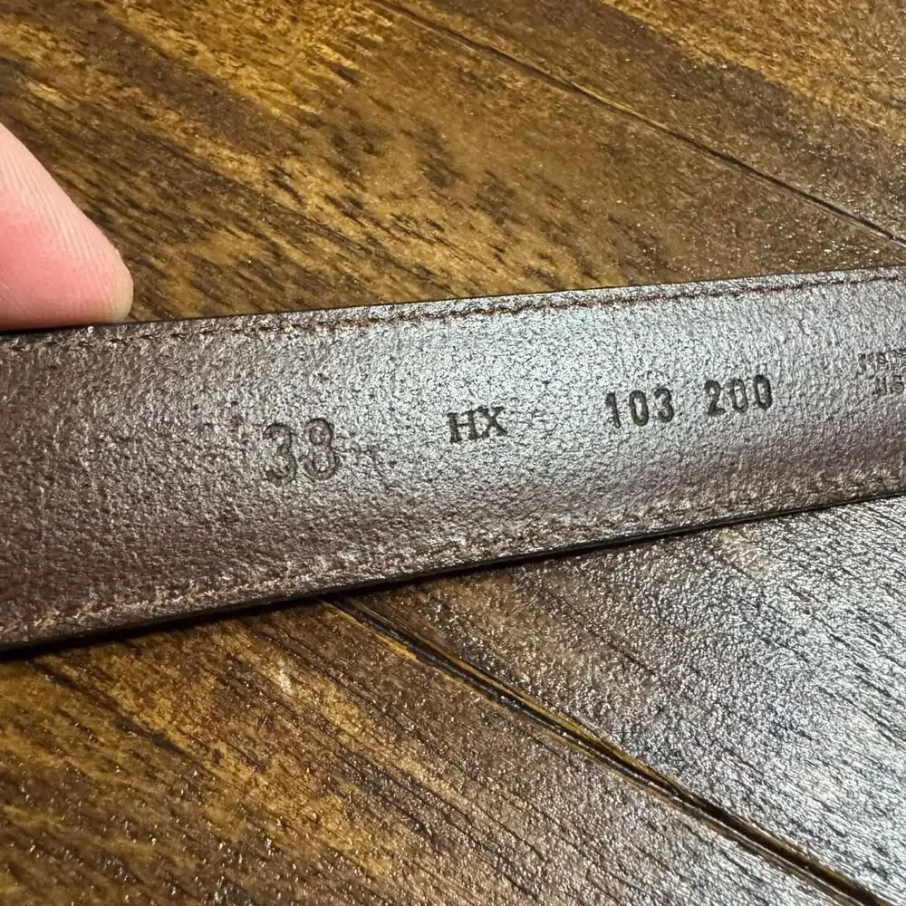Vintage Tommy Hilfiger Leather Belt 38 Brown Solid Brass Gold Tone Buckle Logo